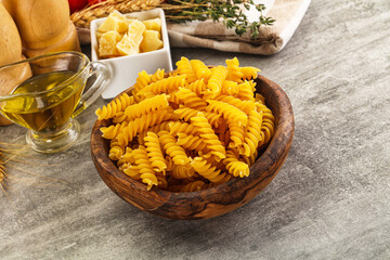 Italian dry pasta Fussili for bowl