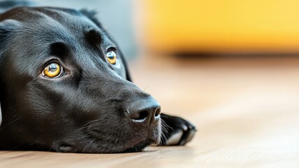 Black Dog Relaxing at Home in Natural Light