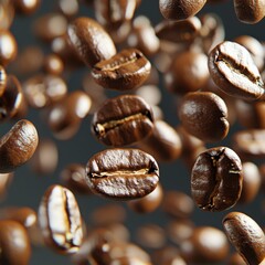 Fototapeta premium Hyper realistic studio shot of floating coffee beans capturing dynamic motion and texture