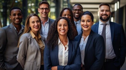 Diversity, portrait of happy colleagues and smile together in a office at their workplace. Neural network ai generated art