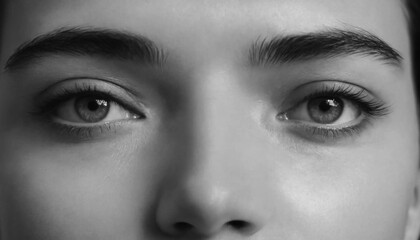 black and white portrait of eyes