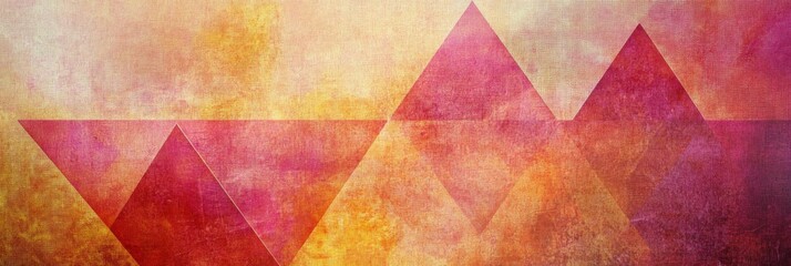 orange red pink and yellow Tones Geometric Triangles Grainy Texture. background with Subtle Gradients and Muted Colors 