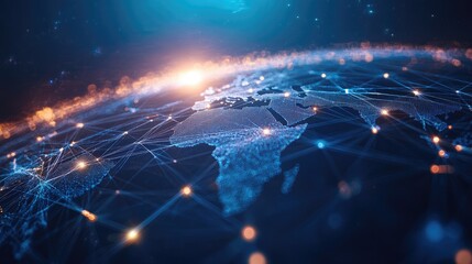 Fototapeta premium Global Network Connectivity with Illuminated Earth Map