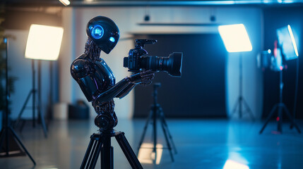 Robot Photographer Capturing Images in High-Tech Studio
