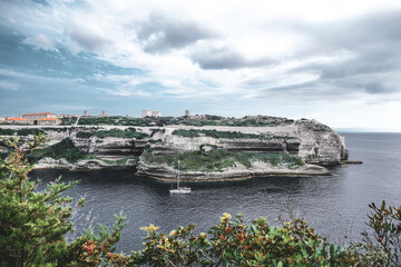 corsica, bonifacio, panorama, city, skyline, coast, boat
