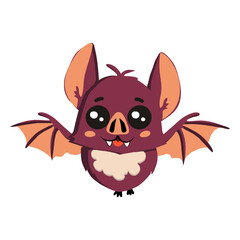 Cute Halloween character of bat in in trendy flat style isolated drawings by hand. Element for Halloween festival party decoration or for banner, greeting card, sticker, poster, t-shirt, background.