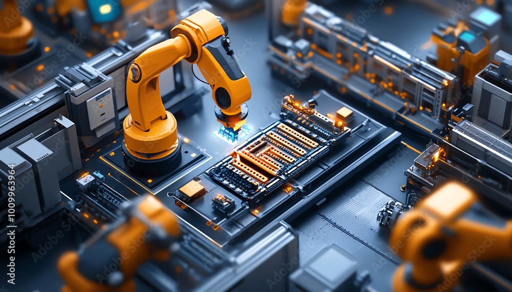 Poster Electronics manufacturing factory with advanced robotic assembly
