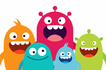funny and cute colourful monsters for halloween with big open mouths as copy space