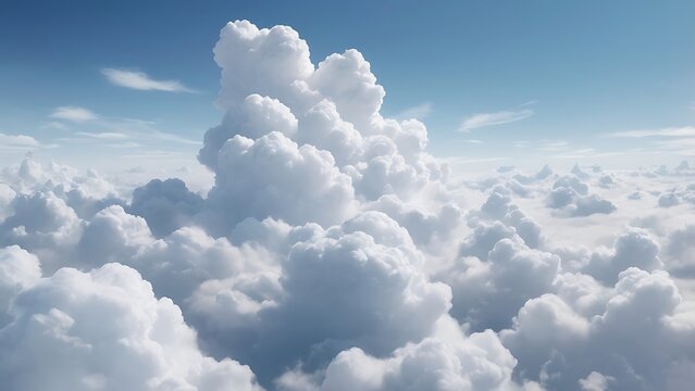digital artwork abstract landscape background depicting a vast, expansive sky filled with fluffy, white cumulus clouds and clean blue sky