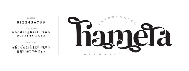 Hamera  typography beauty fashion elegant minimalist serif italic fonts decorative wedding vintage retro logos. Minimal luxury font alphabet logo. Vector illustration