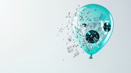   There's a floating clock surrounded by various airborne objects