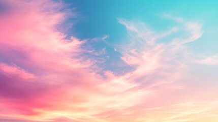 Obraz premium Abstract cirrus clouds. Light blue, pink color vector banner. Pastel gradient sky pattern. Blurred light fuzz colorful gradient background. Pastel smooth mesh shapes. Vector soft horizontal backdrop