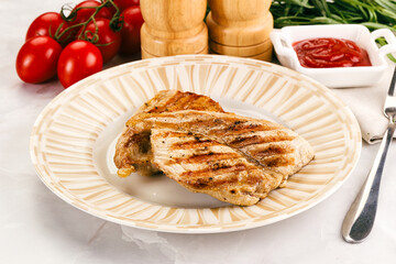 Grilled pork steak with sauce