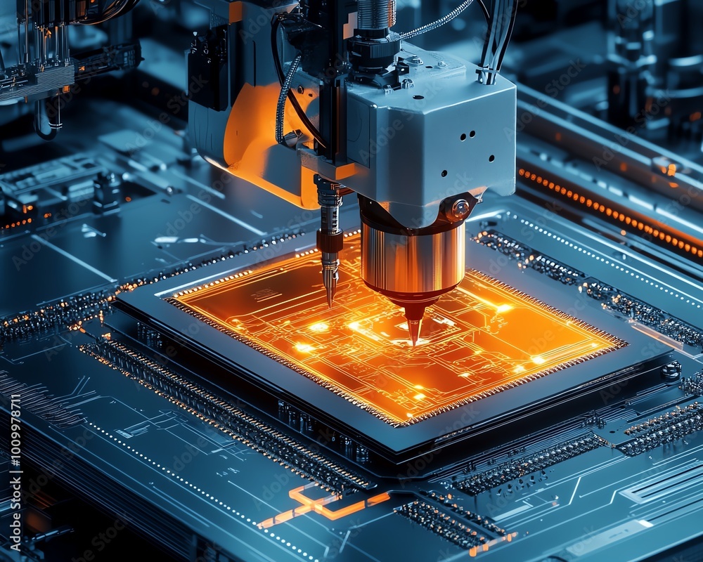 Poster Soldering and Checking Jet Printer Engineers Building Computer Hardware, Precision Technology Environment