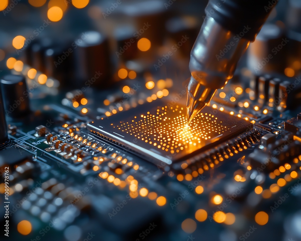 Poster Soldering and Checking Jet Printer Engineers Building Computer Hardware, Precision Technology Environment