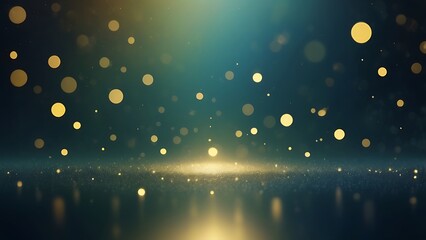 digital abstract artwork illustration featuring a glitter bokeh effect with numerous glowing circular light spots with a gradient background transitioning from dark teal  to a rich green color