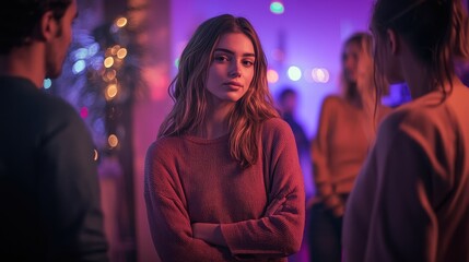 Young Woman in Awkward Social Setting