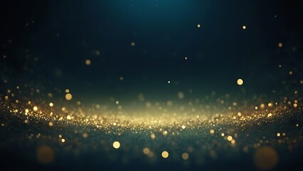 digital abstract artwork illustration featuring a glitter bokeh effect with numerous glowing circular light spots with a gradient background transitioning from dark teal  to a rich green color