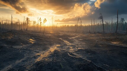 Deforestation and Degradation: A Haunting Landscape at Sunset