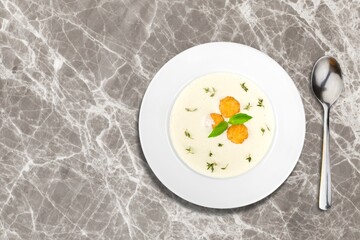 Fresh prepared tasty homemade soup dish