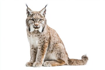 captivating lynx sits confidently, its ears perked in alertness, showcasing the beauty of its thick fur and striking features against a minimalist backdrop.