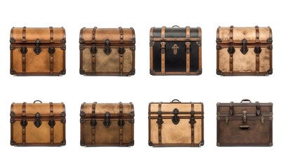 vintage antique classic wooden trunks  on a transparent background