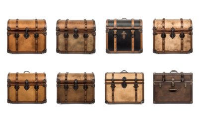 vintage antique classic wooden trunks  on a transparent background