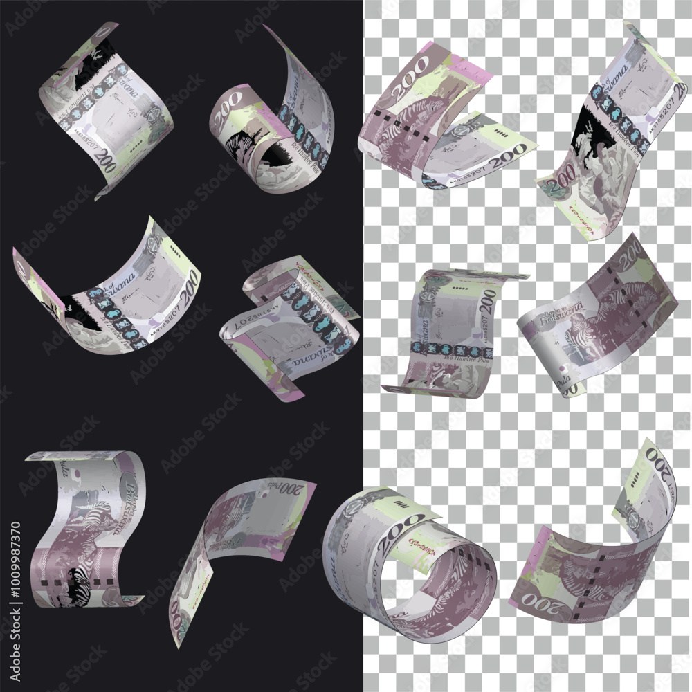 Aufkleber Vector illustration of set of Botswana pula notes flying in different angles and orientations. Currency note design in Scalable eps format