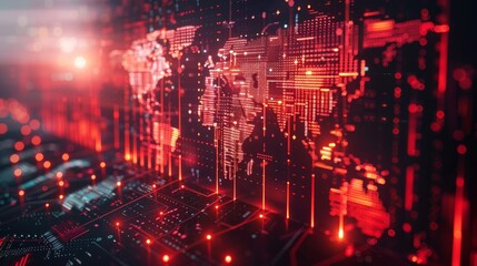 Obraz premium Abstract Digital Finance in the Online World By Mobile Internet, Transactions in Online Systems On the background is a digital map, internet, stock trading. Connected all over the world