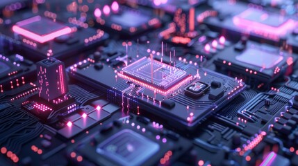 Fototapeta premium Glowing Motherboard in Vibrant Colors Symbolizing Advanced Technology and Digital Innovation