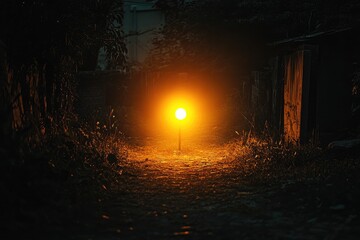 A single light illuminates a dark path. It shows the way through the darkness and represents hope.