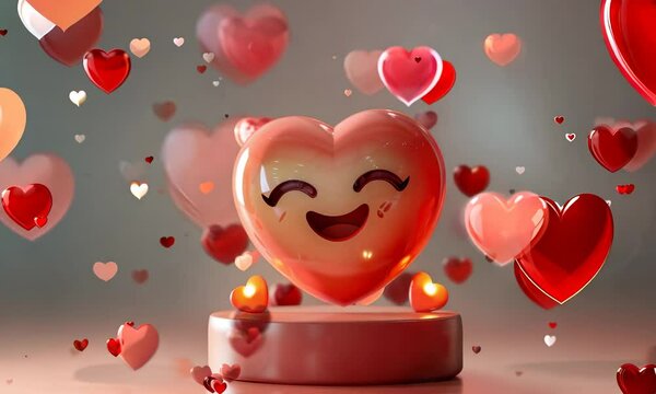 Joyful heart celebration at the playful pod of love surrounded by floating hearts