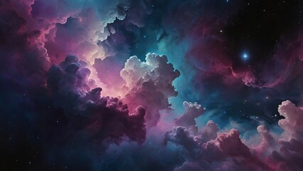 Fototapeta premium Digital artwork depicting a vibrant and colorful cosmic scene with blue and pink clouds, cosmos nebula space abstract background