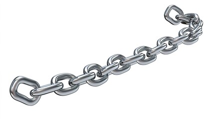 A long chain displayed elegantly, showcasing its robust links and shiny surface. The image highlights the strength and durability of the chain, making it ideal for concepts related to connection, 
