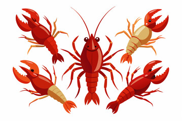 set of crawfish vector art illustration