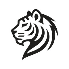 Black and White Line Art Illustration of a Tiger's Head iLogo design