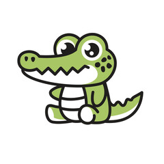 Cartoon Illustration of a Sitting Crocodile with Big Eyes mascoot design