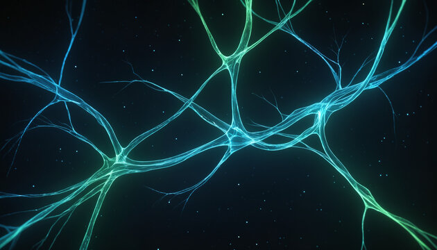 Neural connections, aurora, artificial intelligence, beautiful alien space visualization of a neural network,science and technology abstract art