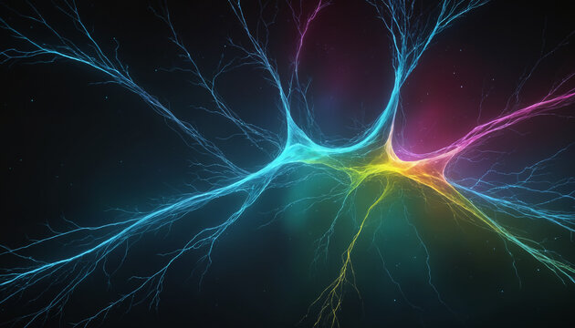 Neural connections, aurora, artificial intelligence, beautiful alien space visualization of a neural network,science and technology abstract art