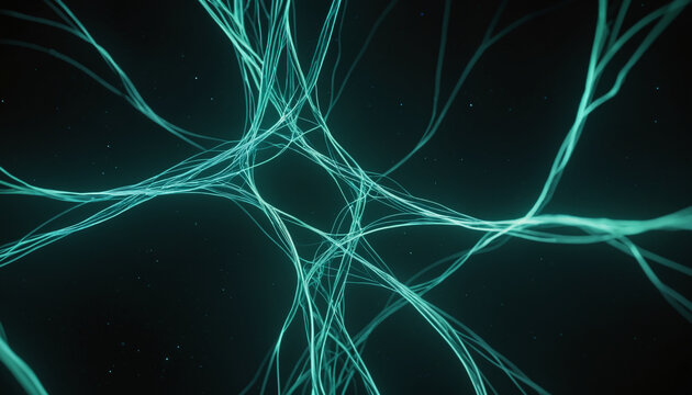 Neural connections, aurora, artificial intelligence, beautiful alien space visualization of a neural network,science and technology abstract art