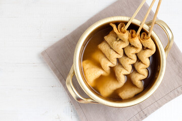 Odeng or Oden. Korean fish cakes.