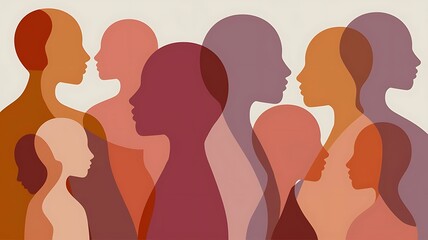 Abstract silhouettes of diverse women with soft overlapping color tones