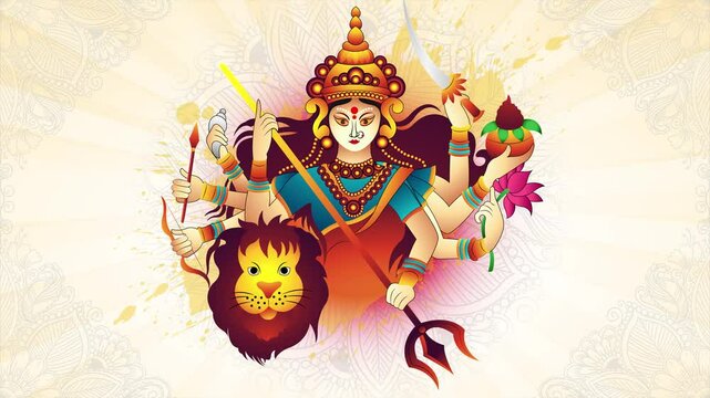 Goddess Durga Puja in Hinduism - Sharodiyo Durga Puja Festival Wishes - Vector Motion Graphic - 4K