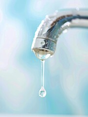 Close-up of a leaking faucet dripping water onto a white porcelain sink. urgency of fixing plumbing issues. leak,broken,malfunction,immediate,crisis, repairs in household fixtures.