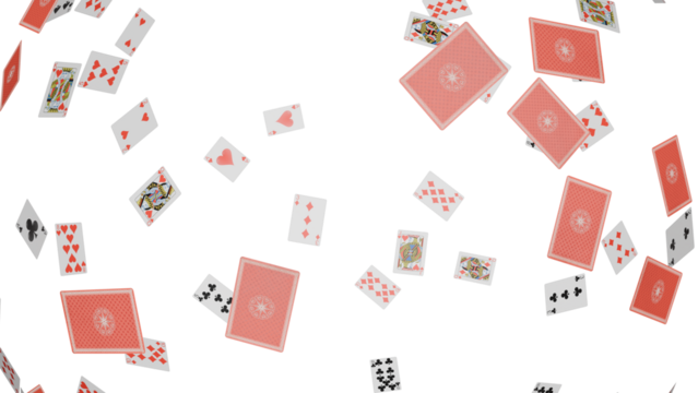 a lot of playing cards flying in the air