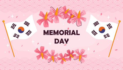 Korean memorial day poster. Peace and freedom, independence. Traditional holiday and festival 6 June. Memorial day in South Korea. Social media cover or banner. Flat vector illustration
