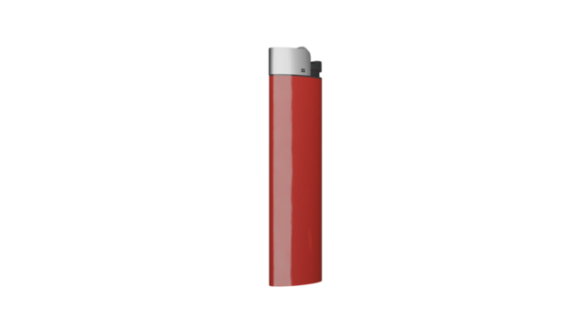 a lighter with a red flame on it