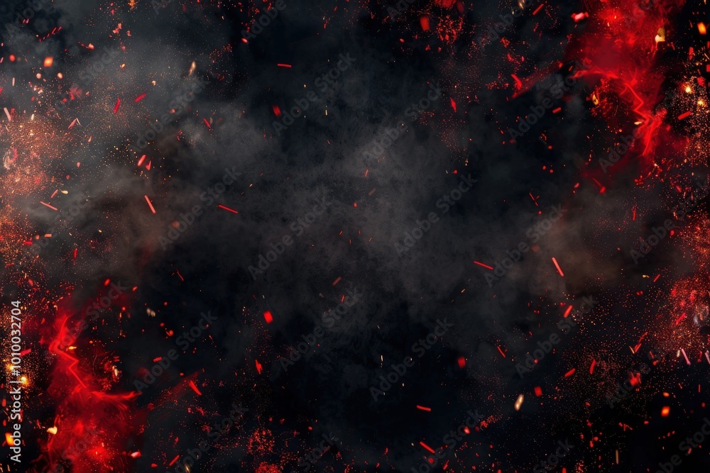 Wall mural a red and black background with a lot of smoke and fire, generative ai image