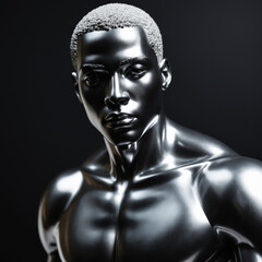 black man silver statue