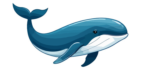 Blue whale marine mammal in cartoon style illustration isolated on white background. Vector graphic for background, poster, sticker, web, print, card, or cover